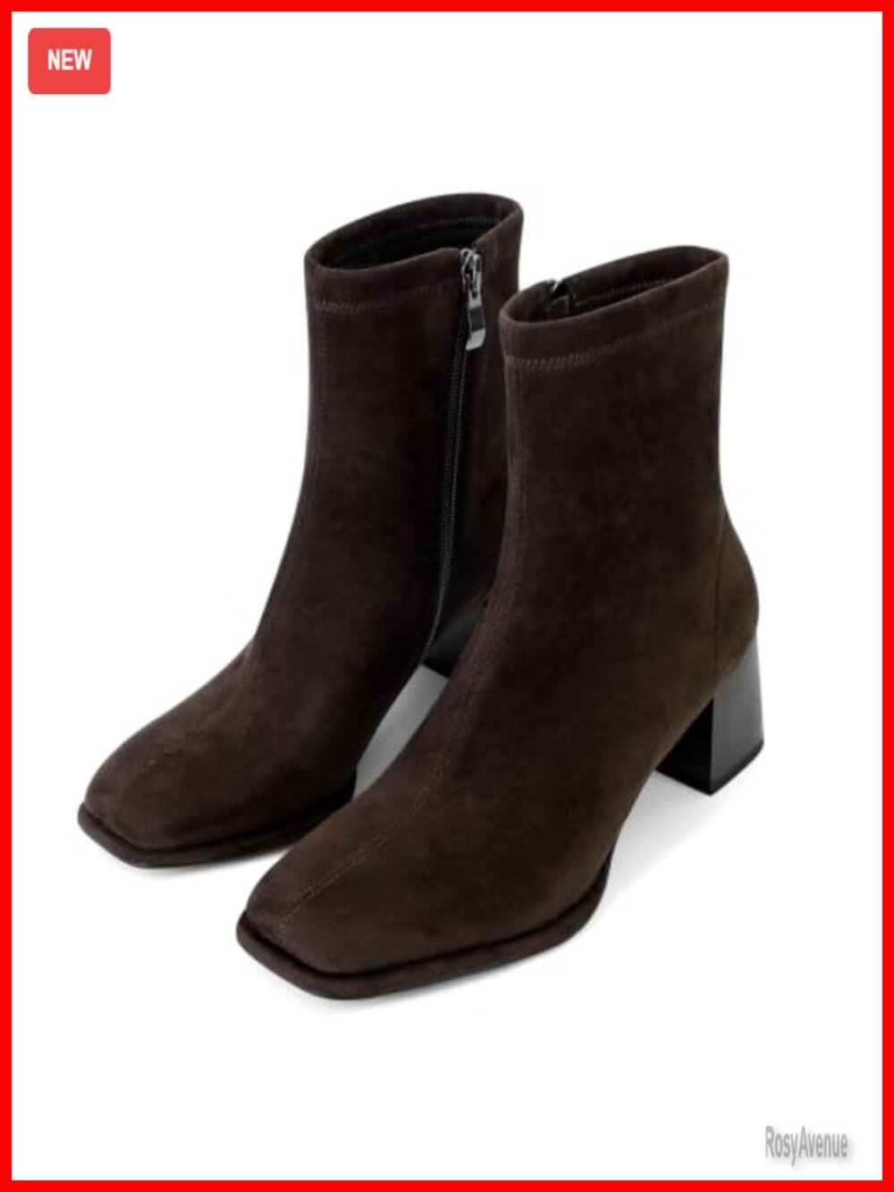 Suede Square Toe Ankle Booties Chunky Block Heel Side Zip Work Boots